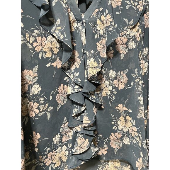 VICI Womens Size Small Blue Long Ruffle Sleeve Boho‎ Floral Blouse Peasant City - Picture 3 of 10